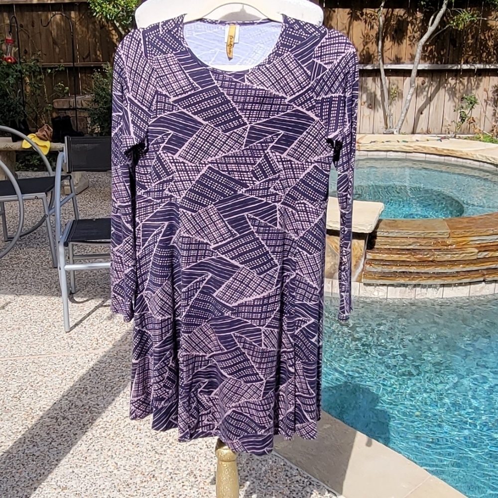 Rachel Pally Geometric Print Long Sleeve Soft Flowy tunic dress comfy  L